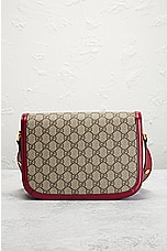 FWRD Renew Gucci GG Supreme Horsebit Shoulder Bag in Beige, view 3, click to view large image.