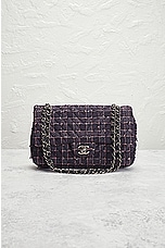 FWRD Renew Chanel Quilted Tweed Chain Double Flap Shoulder Bag in Navy, view 2, click to view large image.