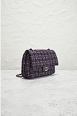 FWRD Renew Chanel Quilted Tweed Chain Double Flap Shoulder Bag in Navy, view 4, click to view large image.