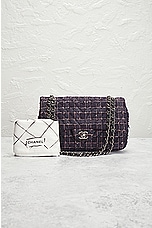 FWRD Renew Chanel Quilted Tweed Chain Double Flap Shoulder Bag in Navy, view 9, click to view large image.