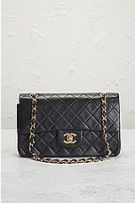 FWRD Renew Chanel Quilted Double Flap Chain Shoulder Bag in Black, view 2, click to view large image.