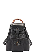 FWRD Renew Gucci Bamboo Turnlock Leather Backpack in Black, view 1, click to view large image.