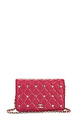 FWRD Renew Chanel Matelasse Clover Studded Wallet On Chain Bag in Red, view 1, click to view large image.