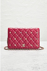 FWRD Renew Chanel Matelasse Clover Studded Wallet On Chain Bag in Red, view 2, click to view large image.