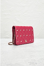 FWRD Renew Chanel Matelasse Clover Studded Wallet On Chain Bag in Red, view 4, click to view large image.