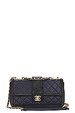 FWRD Renew Chanel Quilted Single Flap Shoulder Bag in Navy, view 1, click to view large image.