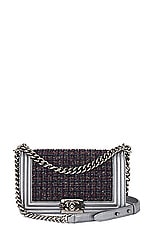 FWRD Renew Chanel Tweed Boy Shoulder Bag in Silver, view 1, click to view large image.