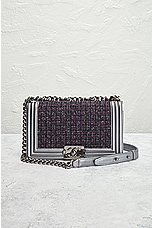 FWRD Renew Chanel Tweed Boy Shoulder Bag in Silver, view 2, click to view large image.