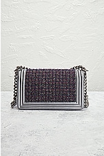 FWRD Renew Chanel Tweed Boy Shoulder Bag in Silver, view 3, click to view large image.