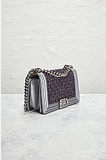 FWRD Renew Chanel Tweed Boy Shoulder Bag in Silver, view 4, click to view large image.