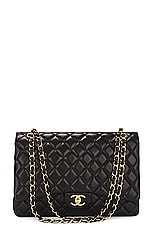 FWRD Renew Chanel Quilted Chain Double Flap Shoulder Bag in Black, view 1, click to view large image.