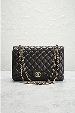 FWRD Renew Chanel Quilted Chain Double Flap Shoulder Bag in Black, view 2, click to view large image.