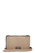 FWRD Renew Chanel Boy Chain Shoulder Bag in Beige, view 1, click to view large image.