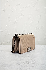 FWRD Renew Chanel Boy Chain Shoulder Bag in Beige, view 4, click to view large image.