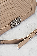 FWRD Renew Chanel Boy Chain Shoulder Bag in Beige, view 8, click to view large image.