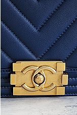 FWRD Renew Chanel Boy Chain Shoulder Bag in Blue, view 6, click to view large image.