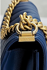 FWRD Renew Chanel Boy Chain Shoulder Bag in Blue, view 8, click to view large image.