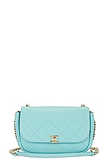 FWRD Renew Chanel Quilted Flap Shoulder Bag in Blue, view 1, click to view large image.