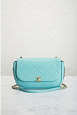 FWRD Renew Chanel Quilted Flap Shoulder Bag in Blue, view 2, click to view large image.