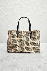 FWRD Renew Fendi Zucchino Tote Bag in Beige, view 3, click to view large image.