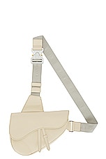 FWRD Renew Dior Leather Saddle Waist Bag in Cream, view 1, click to view large image.