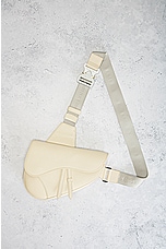 FWRD Renew Dior Leather Saddle Waist Bag in Cream, view 2, click to view large image.