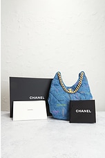 FWRD Renew Chanel Quilted Printed Denim Hobo Bag in Blue, view 9, click to view large image.