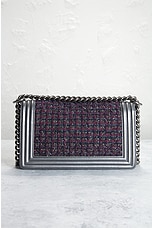 FWRD Renew Chanel Quilted Tweed Chain Boy Bag in Silver, view 3, click to view large image.