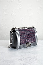 FWRD Renew Chanel Quilted Tweed Chain Boy Bag in Silver, view 4, click to view large image.