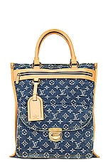 FWRD Renew Louis Vuitton Monogram Denim Tote Bag in Blue, view 1, click to view large image.