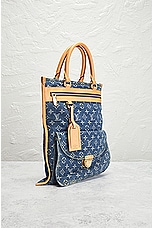 FWRD Renew Louis Vuitton Monogram Denim Tote Bag in Blue, view 4, click to view large image.