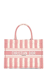 FWRD Renew Dior Canvas Striped Book Tote Bag in Pink, view 1, click to view large image.