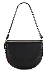 FWRD Renew Stella McCartney Medium Frayme Flap Shoulder Bag in Black, view 1, click to view large image.