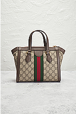 FWRD Renew Gucci GG Supreme Ophidia 2 Way Handbag in Beige, view 3, click to view large image.