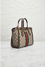 FWRD Renew Gucci GG Supreme Ophidia 2 Way Handbag in Beige, view 4, click to view large image.