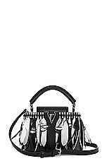 FWRD Renew Louis Vuitton Capucines Feather Handbag in Black, view 1, click to view large image.