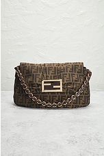 FWRD Renew Fendi Mia Zucca Chain Shoulder Bag in Brown, view 2, click to view large image.