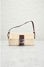 FWRD Renew Fendi Zucca Mama Baguette Shoulder Bag in Cream, view 2, click to view large image.