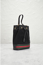 FWRD Renew Gucci Suede Leather Bucket Bag in Black, view 4, click to view large image.