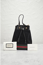 FWRD Renew Gucci Suede Leather Bucket Bag in Black, view 7, click to view large image.