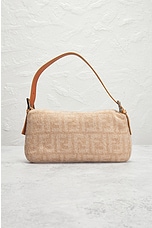 FWRD Renew Fendi Wool Baguette Shoulder Bag in Beige, view 3, click to view large image.