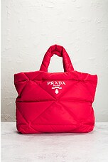 FWRD Renew Prada Padded Nylon Tote Bag in Red, view 2, click to view large image.