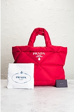 FWRD Renew Prada Padded Nylon Tote Bag in Red, view 9, click to view large image.