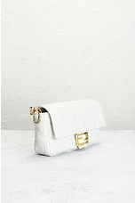 FWRD Renew Fendi Zucca Mama Baguette 2 Way Shoulder Bag in White, view 4, click to view large image.