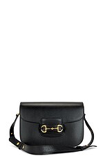 FWRD Renew Gucci Leather Horsebit Shoulder Bag in Black, view 1, click to view large image.