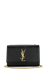 FWRD Renew Saint Laurent Small Kate Chain Bag in Black, view 1, click to view large image.