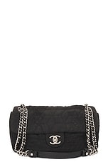 FWRD Renew Chanel Camelia Quilted Canvas Flap Shoulder Bag in Black, view 1, click to view large image.