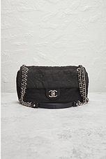 FWRD Renew Chanel Camelia Quilted Canvas Flap Shoulder Bag in Black, view 2, click to view large image.