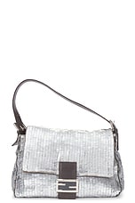 FWRD Renew Fendi Mamma Sequin Baguette Shoulder Bag in Silver, view 1, click to view large image.