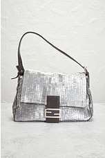 FWRD Renew Fendi Mamma Sequin Baguette Shoulder Bag in Silver, view 2, click to view large image.